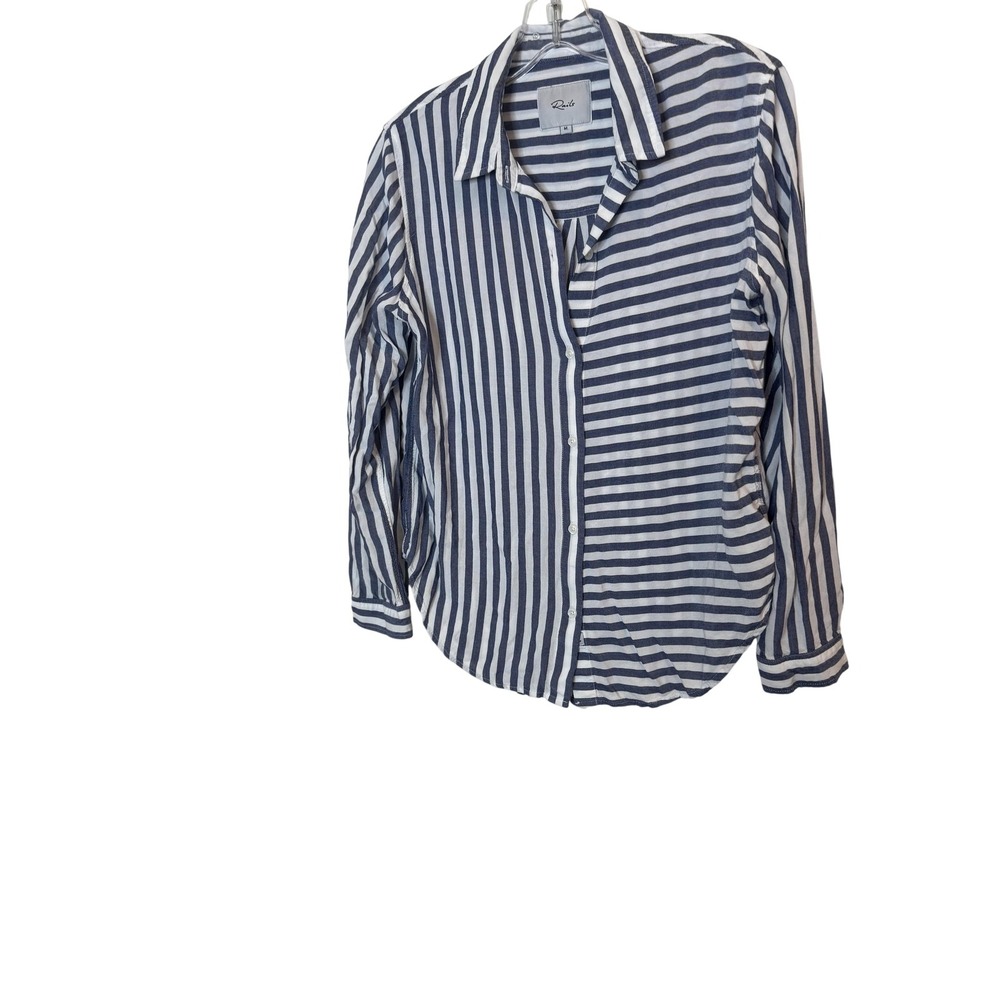 Rails Shirt Womens Medium Blue White Stripe Button Front Rayon Top Long Sleeve